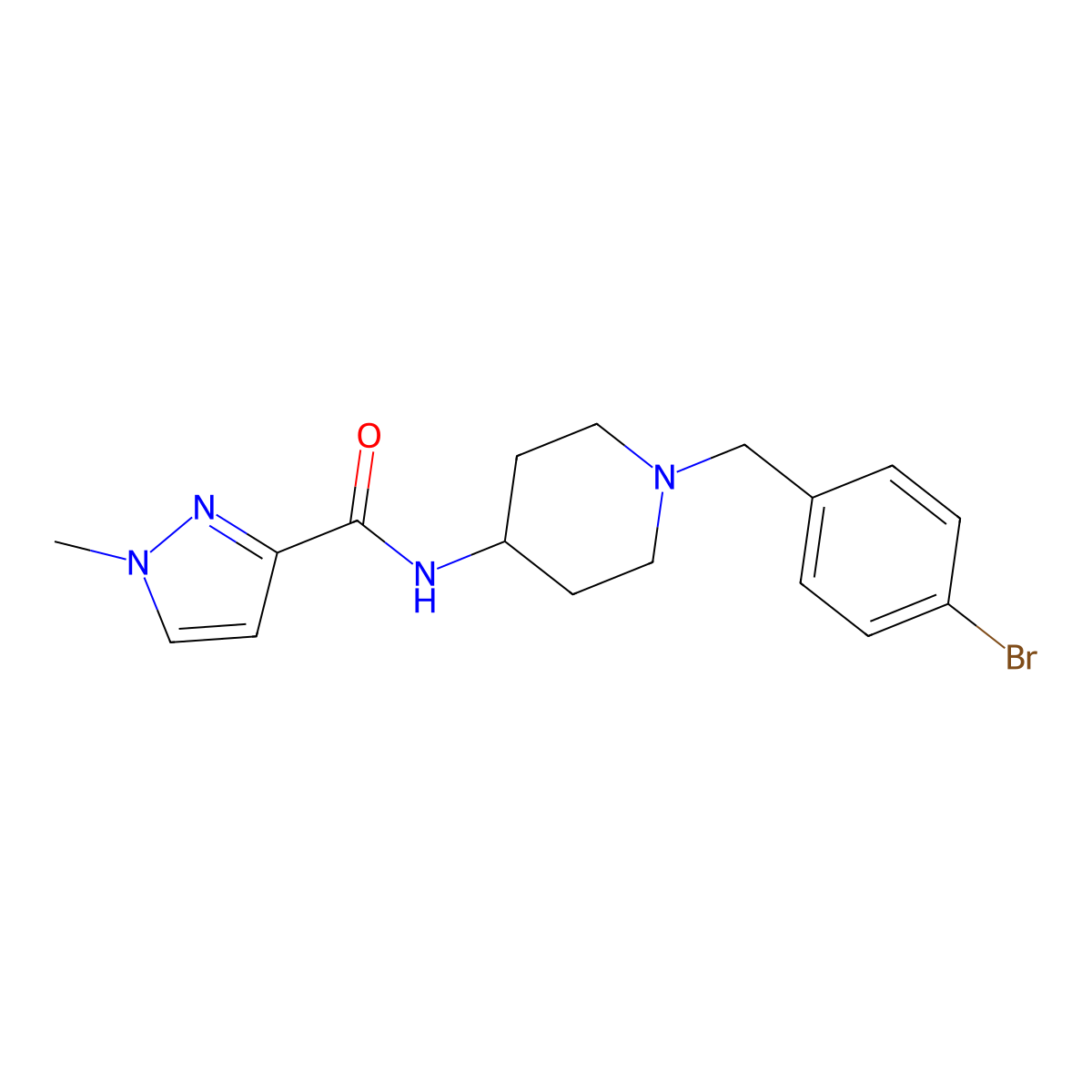 N-{1-[(4-bromophenyl)methyl]piperidin-4-yl}-1-methyl-1H-pyrazole-3-carboxamide molecular structure, CAS 3030805-76-3
