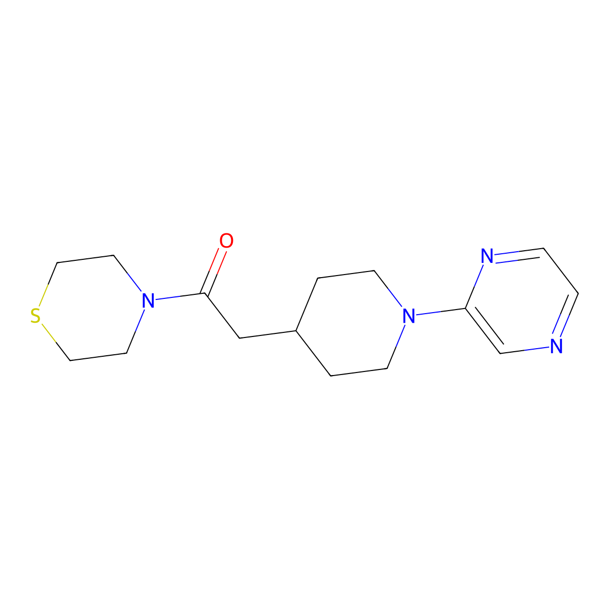 2-[1-(Pyrazin-2-yl)piperidin-4-yl]-1-(thiomorpholin-4-yl)ethan-1-one molecular structure, CAS 3030805-93-4