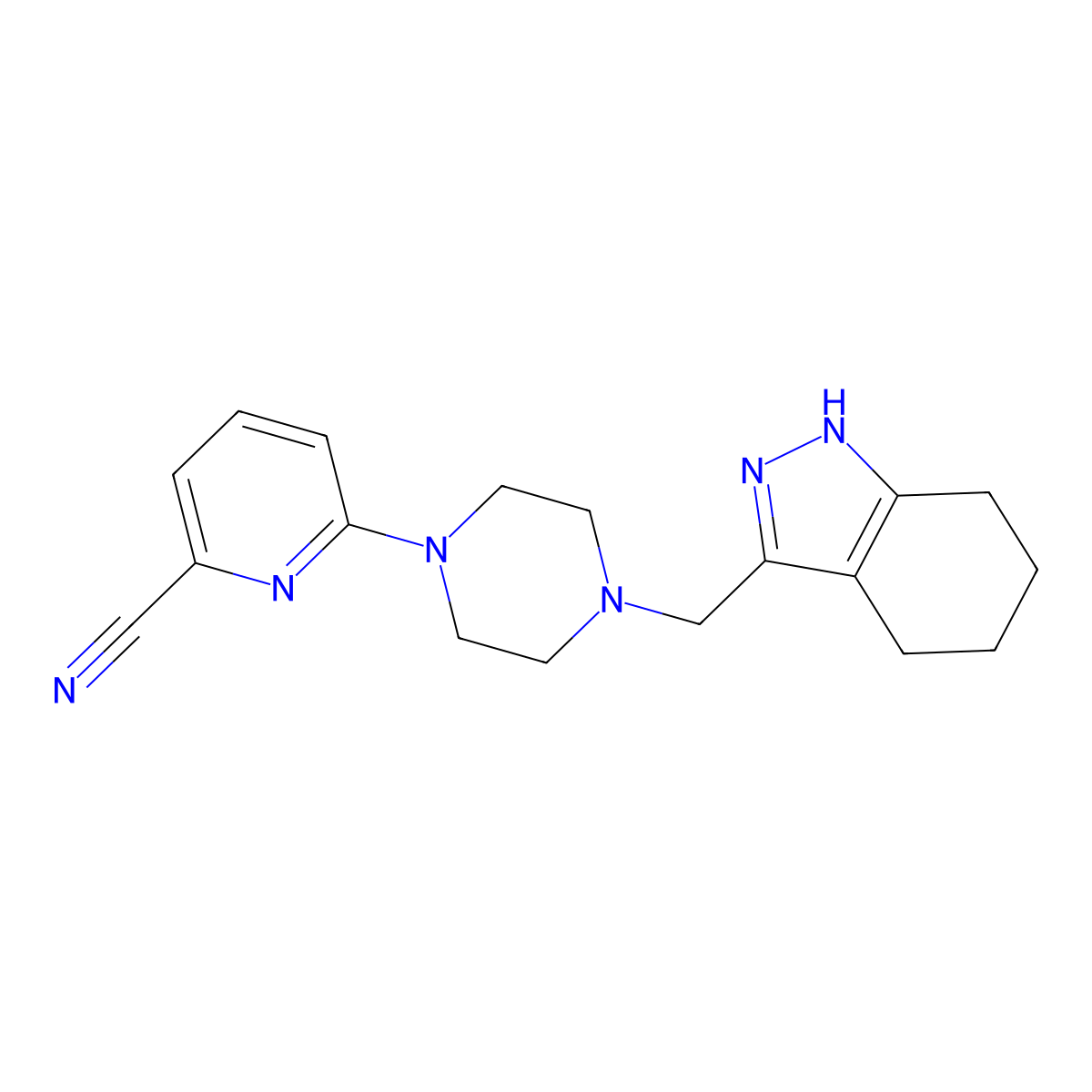 6-{4-[(4,5,6,7-tetrahydro-1H-indazol-3-yl)methyl]piperazin-1-yl}pyridine-2-carbonitrile molecular structure, CAS 3030806-01-7