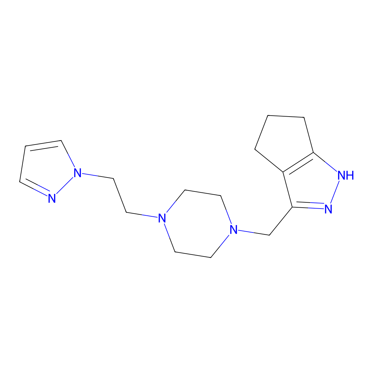 1-({1H,4H,5H,6H-cyclopenta[c]pyrazol-3-yl}methyl)-4-[2-(1H-pyrazol-1-yl)ethyl]piperazine molecular structure, CAS 3030806-10-8