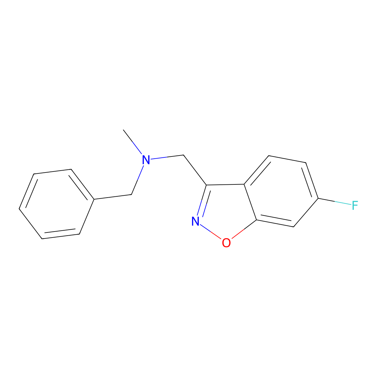 Benzyl[(6-fluoro-1,2-benzoxazol-3-yl)methyl]methylamine molecular structure, CAS 3030806-43-7