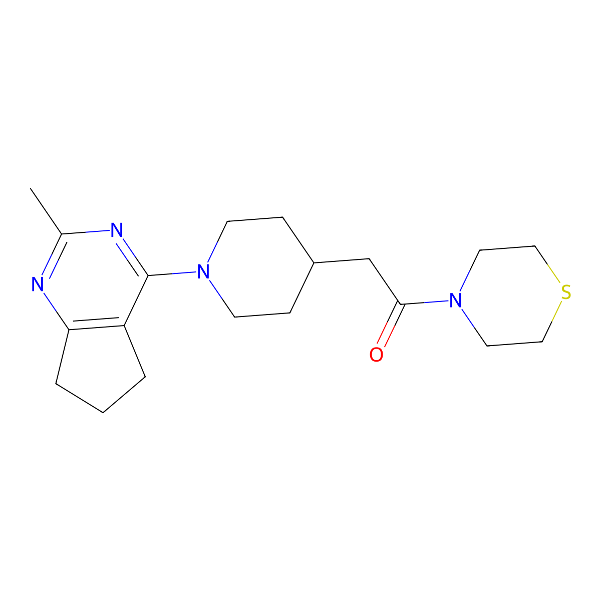 2-(1-{2-methyl-5H,6H,7H-cyclopenta[d]pyrimidin-4-yl}piperidin-4-yl)-1-(thiomorpholin-4-yl)ethan-1-one molecular structure, CAS 3030806-49-3