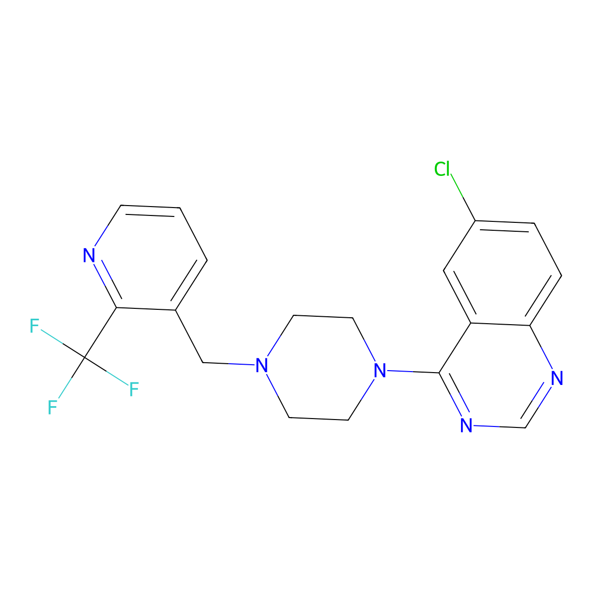 6-Chloro-4-[4-[[2-(trifluoromethyl)pyridin-3-yl]methyl]piperazin-1-yl]quinazoline molecular structure, CAS 3030806-55-1