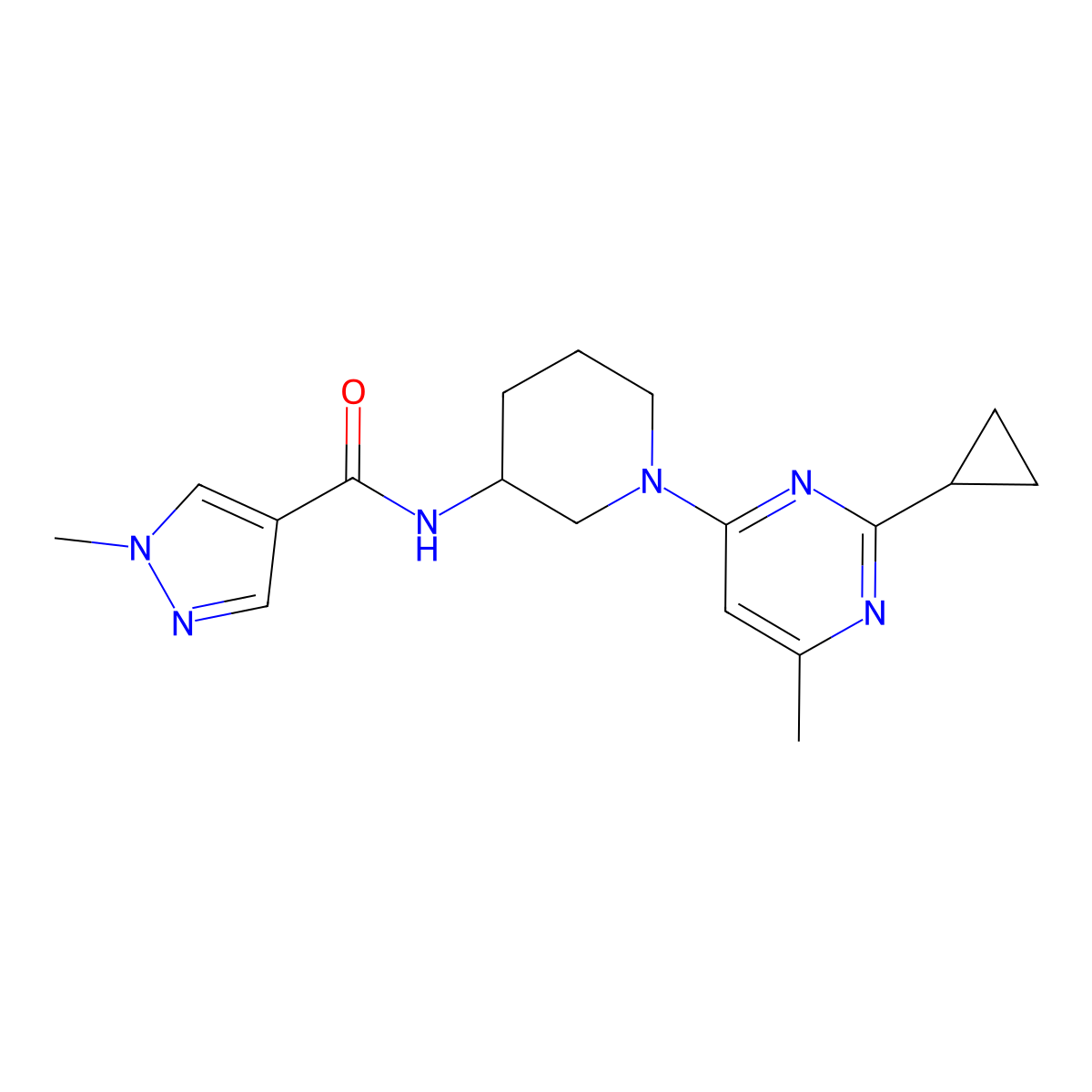 N-[1-(2-cyclopropyl-6-methylpyrimidin-4-yl)piperidin-3-yl]-1-methyl-1H-pyrazole-4-carboxamide molecular structure, CAS 3030806-87-9