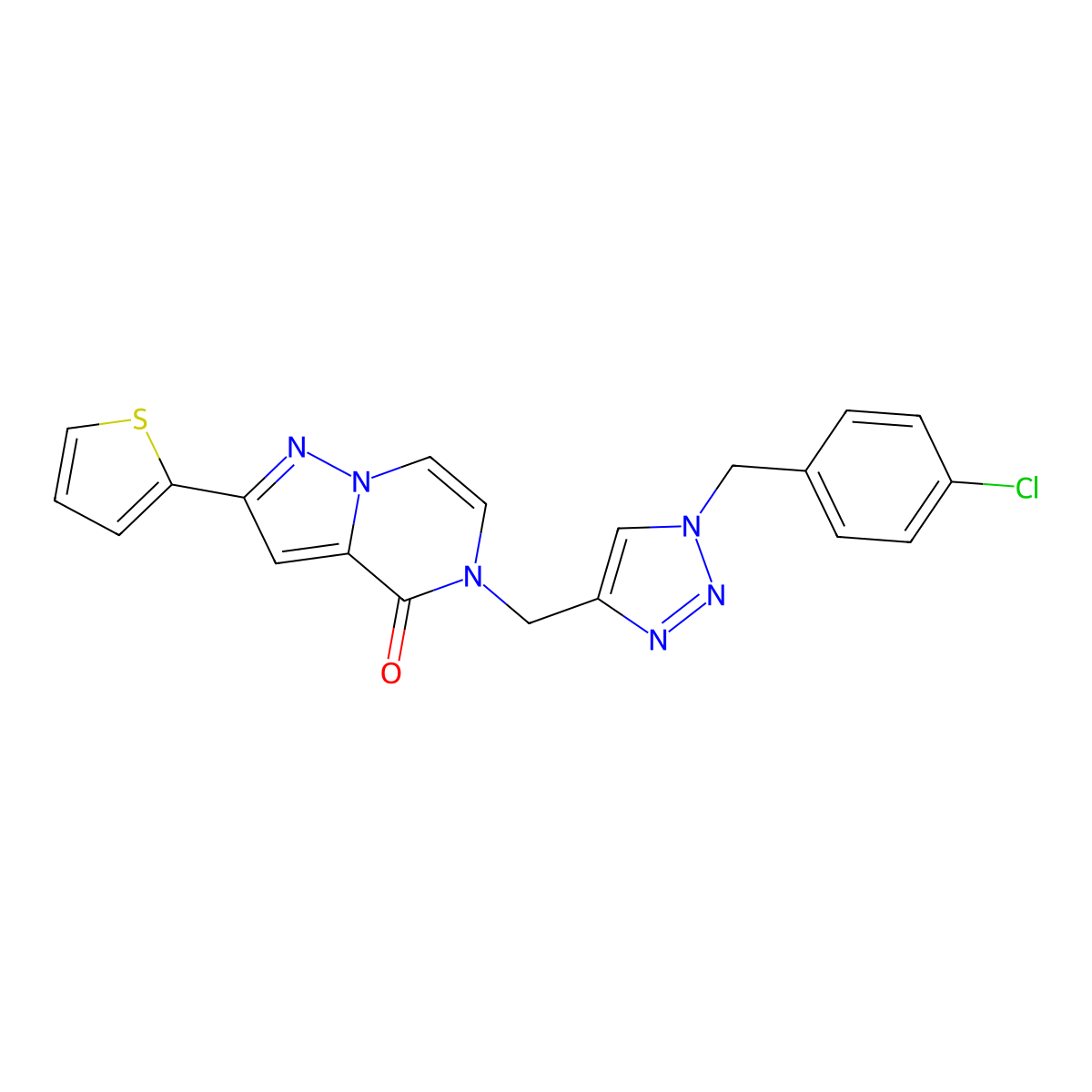 5-({1-[(4-chlorophenyl)methyl]-1H-1,2,3-triazol-4-yl}methyl)-2-(thiophen-2-yl)-4H,5H-pyrazolo[1,5-a]pyrazin-4-one molecular structure, CAS 3030806-89-1