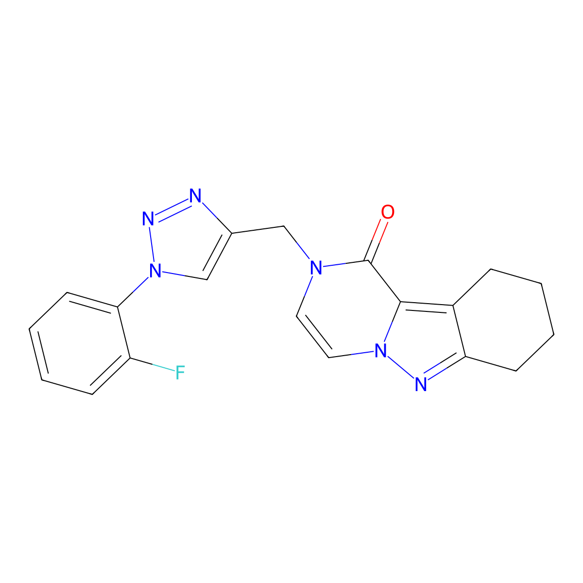 2-{[1-(oxan-4-yl)-1H-1,2,3-triazol-4-yl]methyl}-1H,2H,7H,8H,9H,10H-pyrazino[1,2-b]indazol-1-one molecular structure, CAS 3030806-96-0