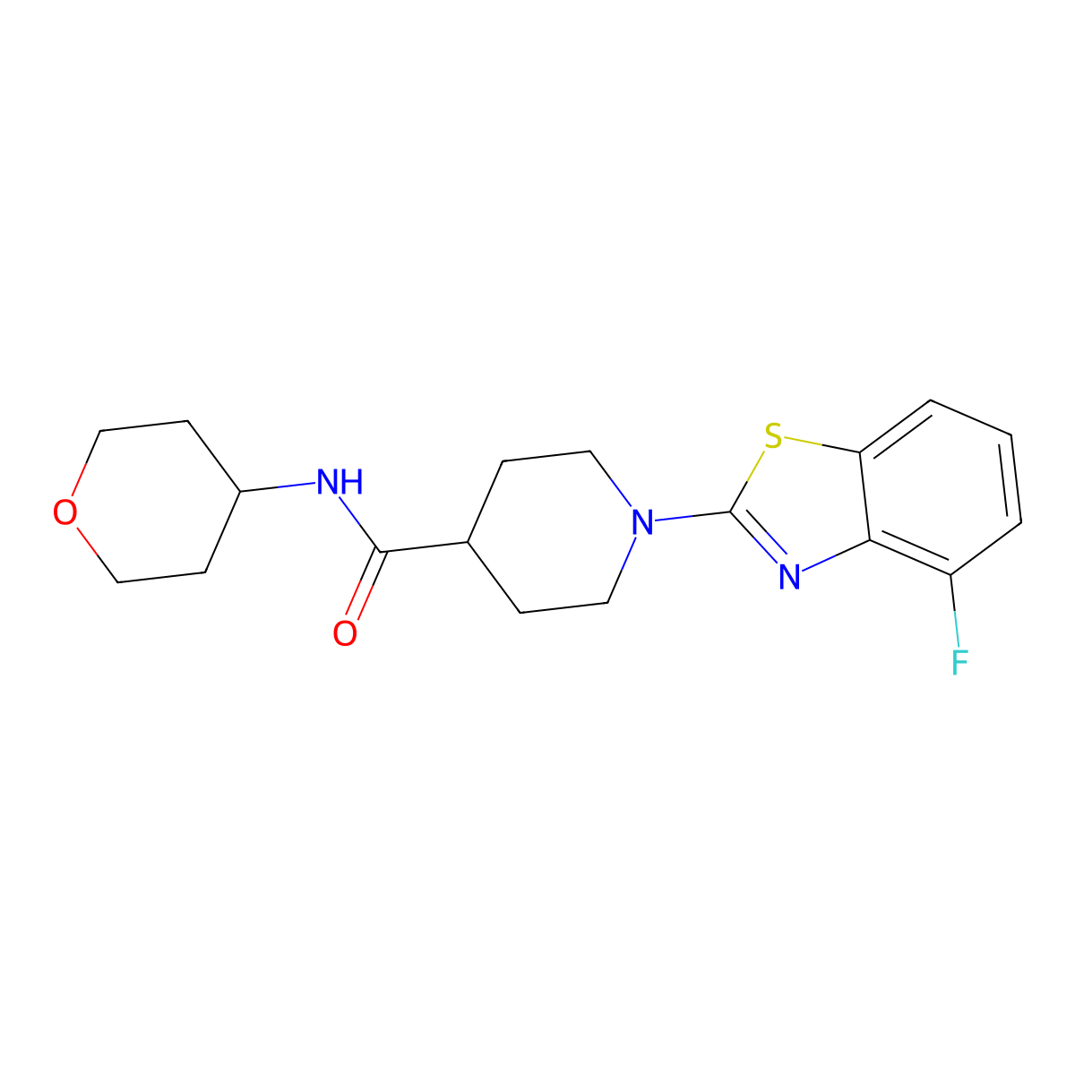 1-(4-fluoro-1,3-benzothiazol-2-yl)-N-(oxan-4-yl)piperidine-4-carboxamide molecular structure, CAS 3030807-00-9