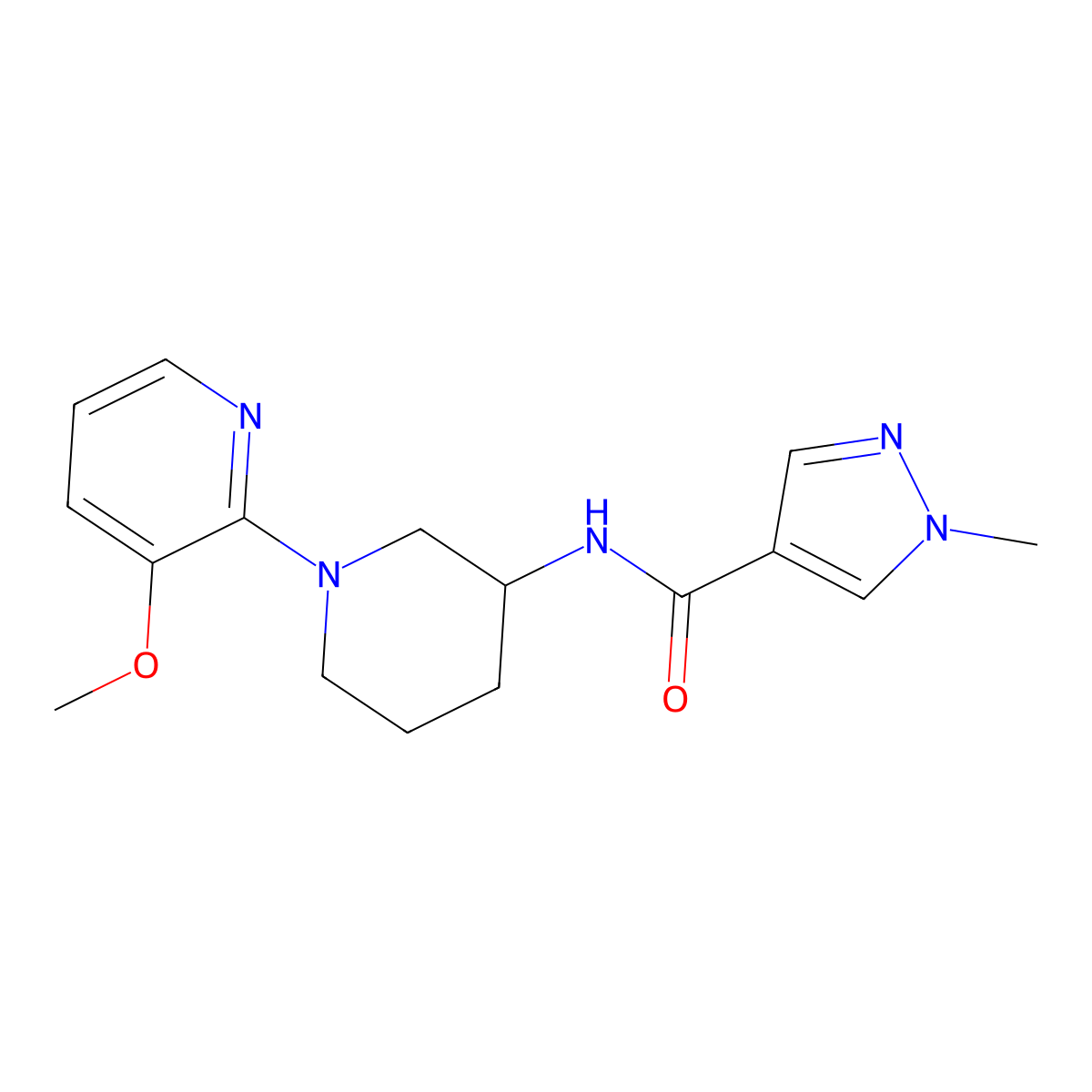 N-[1-(3-methoxypyridin-2-yl)piperidin-3-yl]-1-methyl-1H-pyrazole-4-carboxamide molecular structure, CAS 3030807-21-4