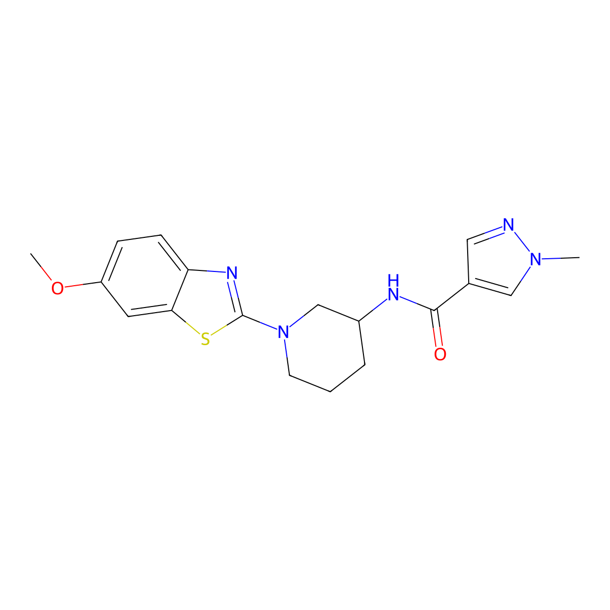 N-[1-(6-methoxy-1,3-benzothiazol-2-yl)piperidin-3-yl]-1-methyl-1H-pyrazole-4-carboxamide molecular structure, CAS 3030807-27-0