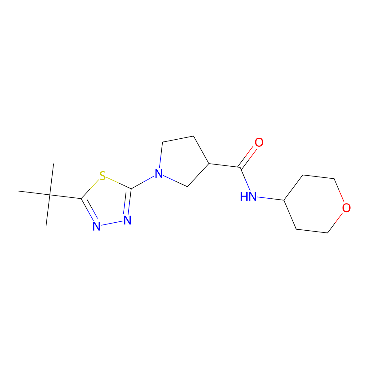 1-(5-tert-butyl-1,3,4-thiadiazol-2-yl)-N-(oxan-4-yl)pyrrolidine-3-carboxamide molecular structure, CAS 3030807-30-5