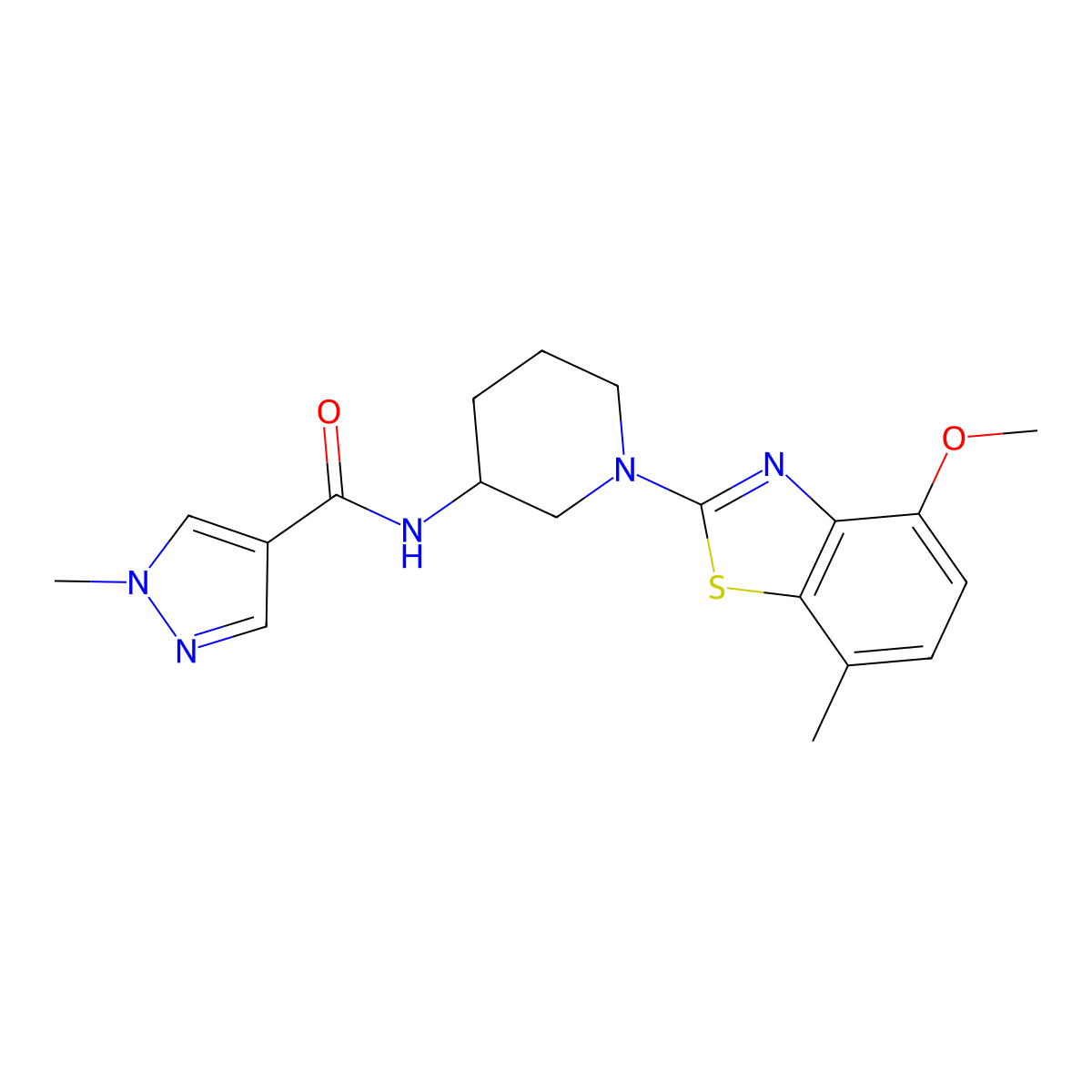 N-[1-(4-methoxy-7-methyl-1,3-benzothiazol-2-yl)piperidin-3-yl]-1-methyl-1H-pyrazole-4-carboxamide molecular structure, CAS 3030807-32-7