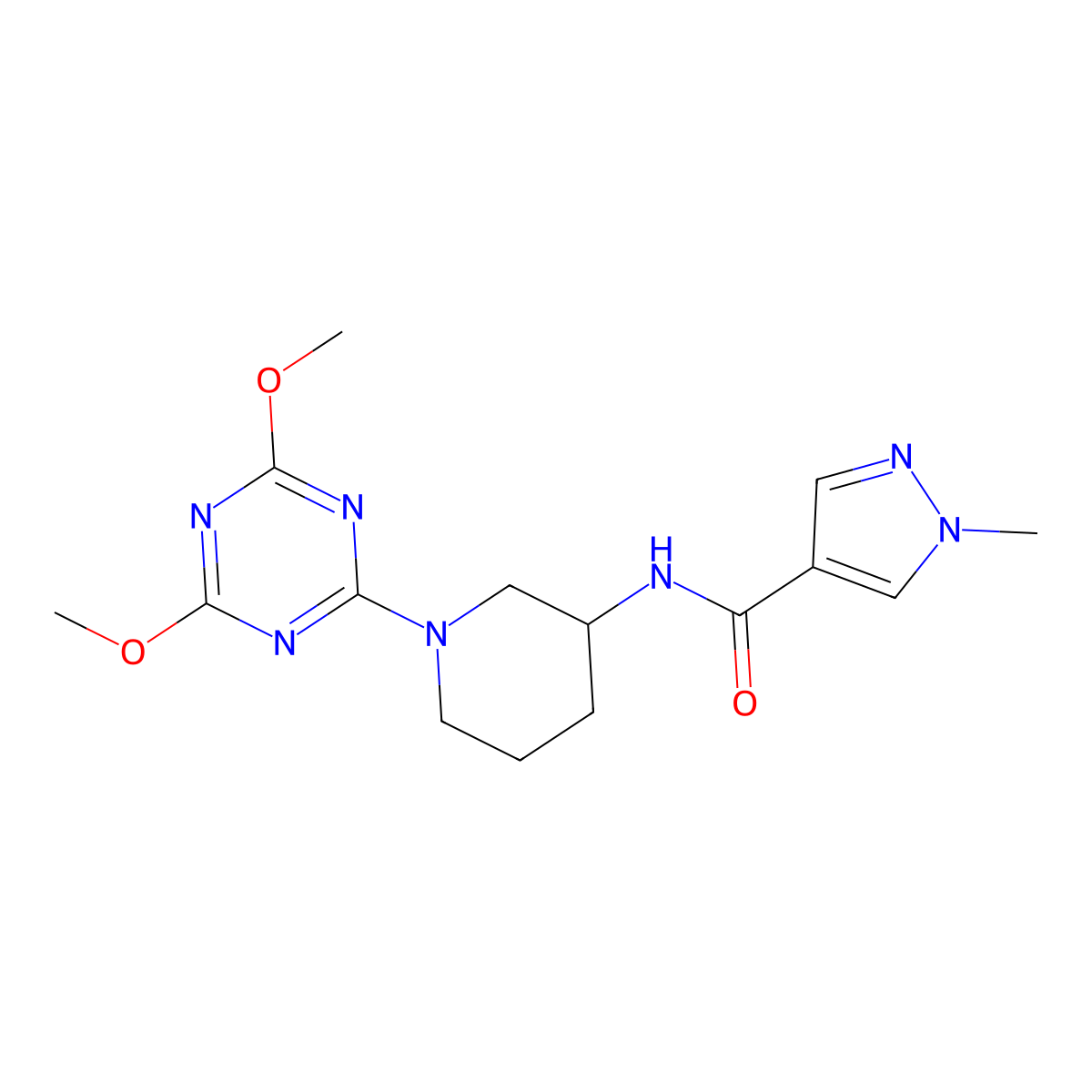 N-[1-(4,6-dimethoxy-1,3,5-triazin-2-yl)piperidin-3-yl]-1-methyl-1H-pyrazole-4-carboxamide molecular structure, CAS 3030807-41-8