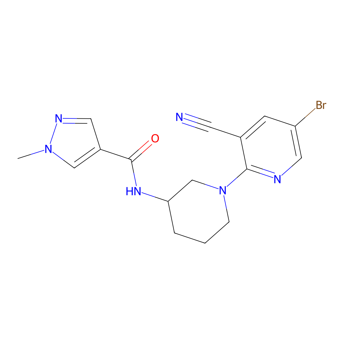 N-[1-(5-bromo-3-cyanopyridin-2-yl)piperidin-3-yl]-1-methyl-1H-pyrazole-4-carboxamide molecular structure, CAS 3030807-45-2