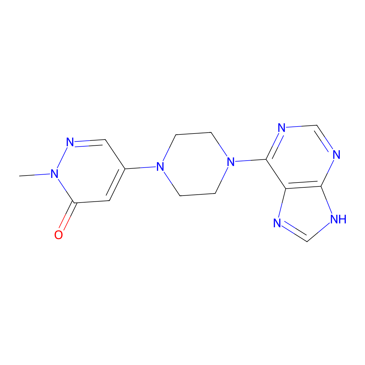 2-methyl-5-[4-(9H-purin-6-yl)piperazin-1-yl]-2,3-dihydropyridazin-3-one molecular structure, CAS 3030807-47-4