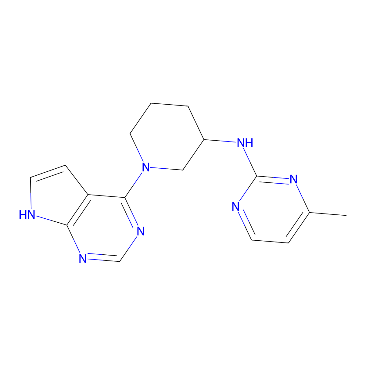 4-methyl-N-(1-{7H-pyrrolo[2,3-d]pyrimidin-4-yl}piperidin-3-yl)pyrimidin-2-amine molecular structure, CAS 3030807-48-5
