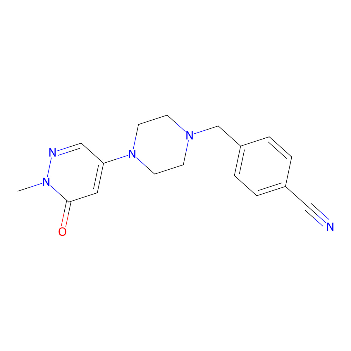 4-{[4-(1-Methyl-6-oxo-1,6-dihydropyridazin-4-yl)piperazin-1-yl]methyl}benzonitrile molecular structure, CAS 3030807-52-1