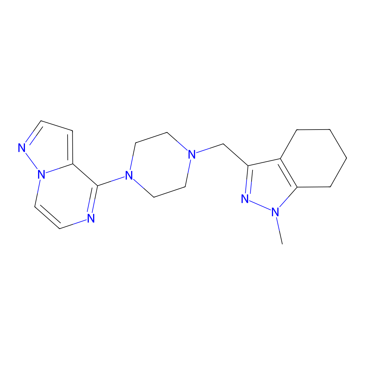 1-methyl-3-[(4-{pyrazolo[1,5-a]pyrazin-4-yl}piperazin-1-yl)methyl]-4,5,6,7-tetrahydro-1H-indazole molecular structure, CAS 3030807-54-3