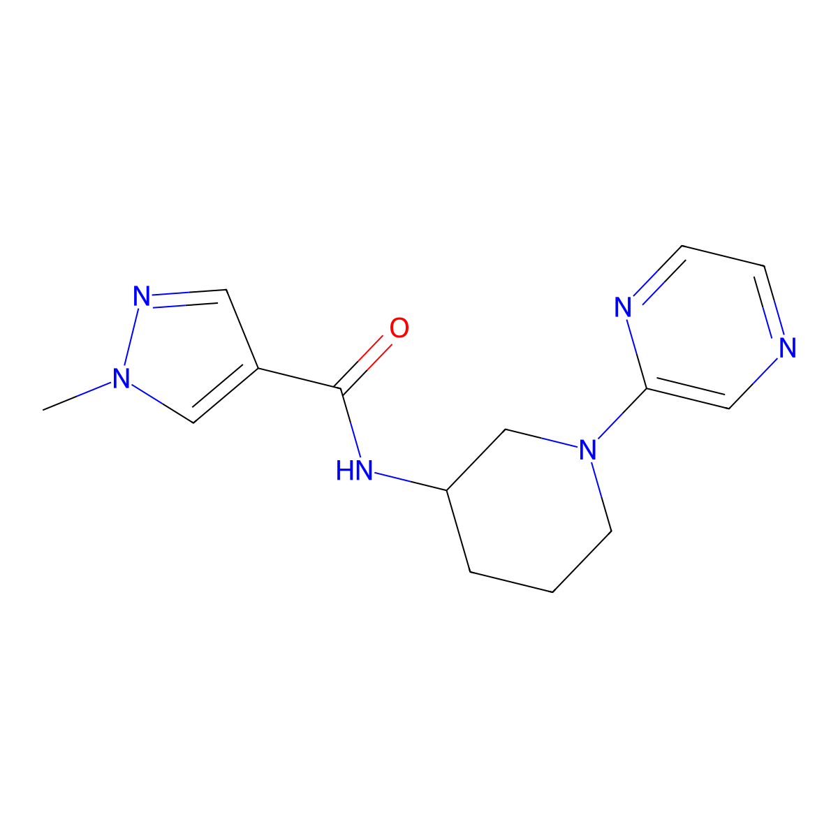 1-methyl-N-[1-(pyrazin-2-yl)piperidin-3-yl]-1H-pyrazole-4-carboxamide molecular structure, CAS 3030807-64-5
