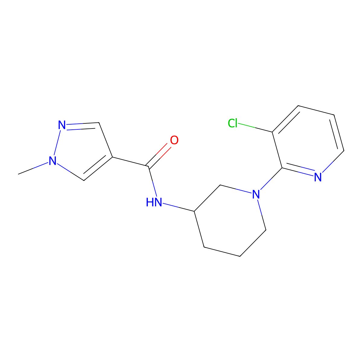 N-[1-(3-chloropyridin-2-yl)piperidin-3-yl]-1-methyl-1H-pyrazole-4-carboxamide molecular structure, CAS 3030807-69-0