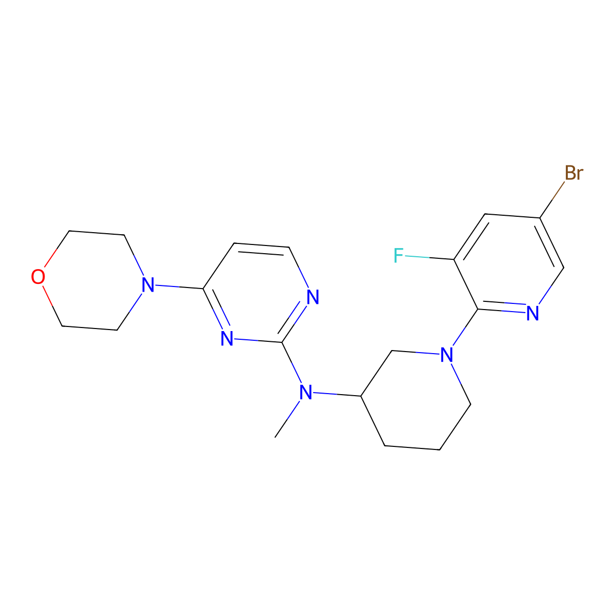 N-[1-(5-bromo-3-fluoropyridin-2-yl)piperidin-3-yl]-N-methyl-4-(morpholin-4-yl)pyrimidin-2-amine molecular structure, CAS 3030807-74-7