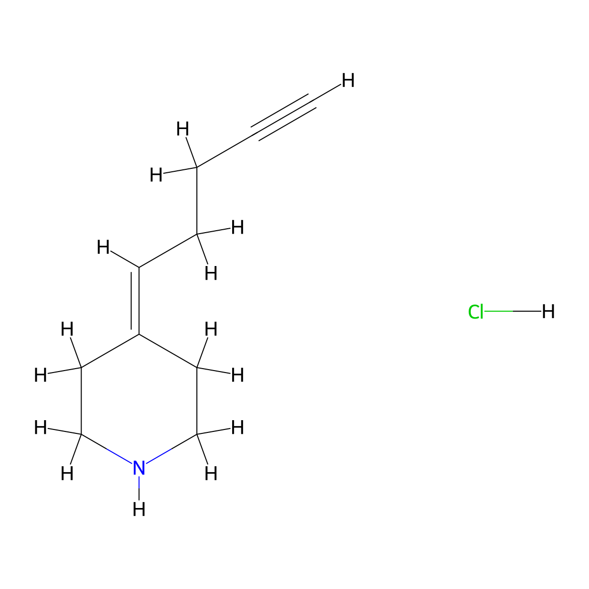 4-(Pent-4-yn-1-ylidene)piperidine hydrochloride molecular structure, CAS 3030807-77-0