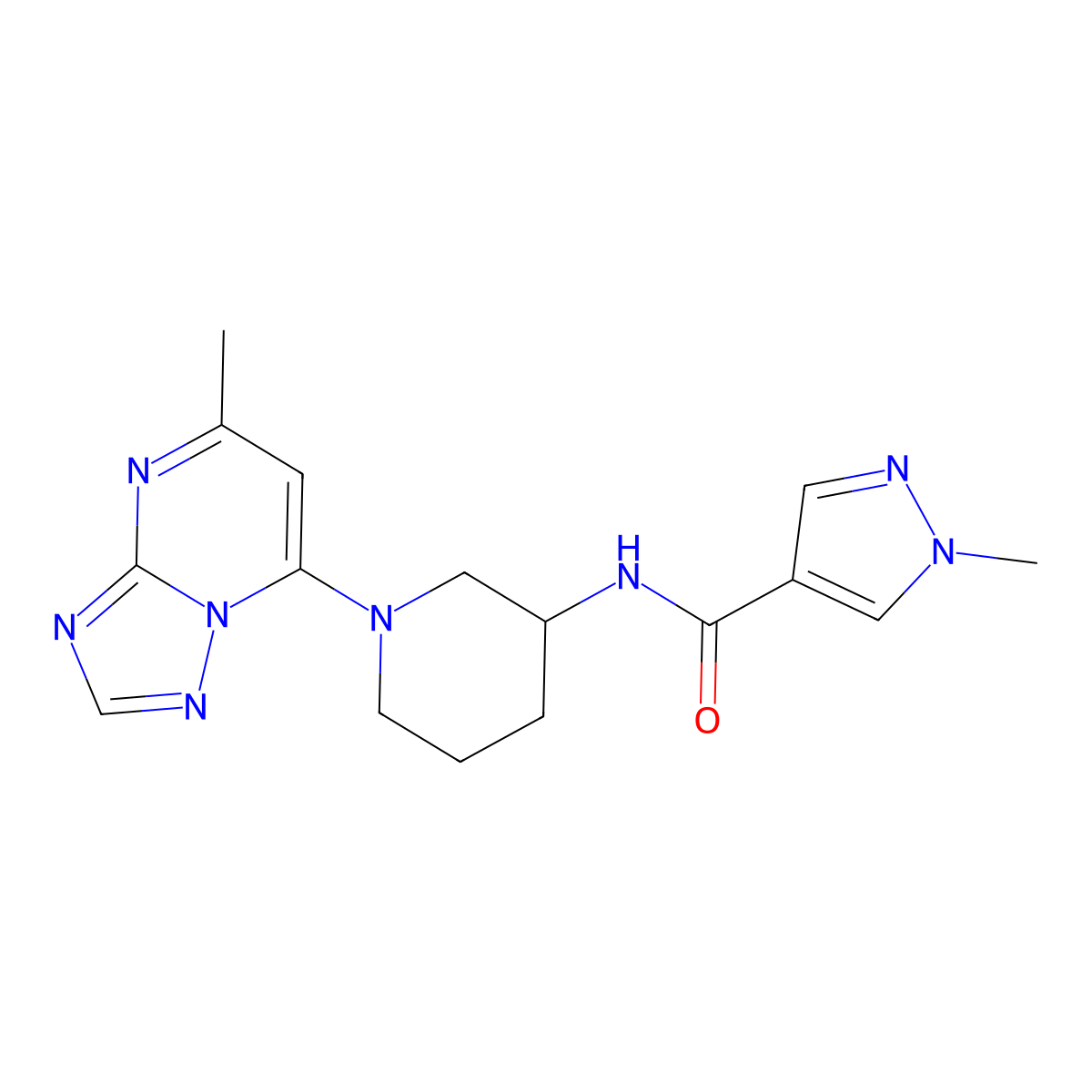 1-methyl-N-(1-{5-methyl-[1,2,4]triazolo[1,5-a]pyrimidin-7-yl}piperidin-3-yl)-1H-pyrazole-4-carboxamide molecular structure, CAS 3030807-83-8