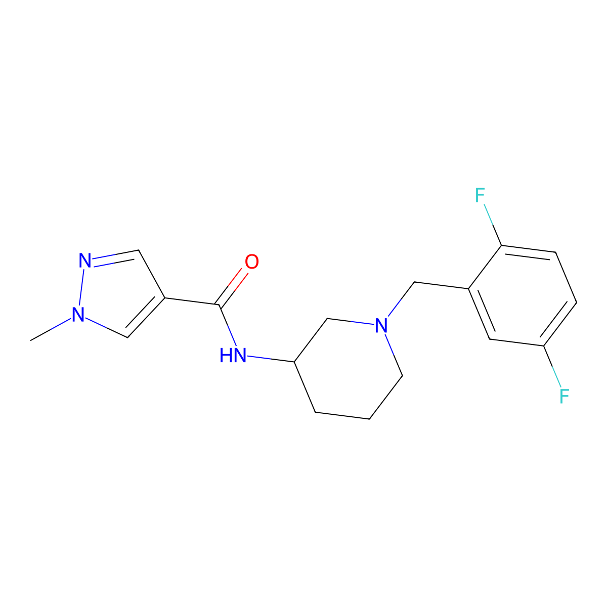 N-{1-[(2,5-difluorophenyl)methyl]piperidin-3-yl}-1-methyl-1H-pyrazole-4-carboxamide molecular structure, CAS 3030807-84-9