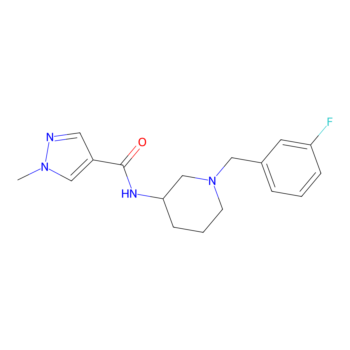 N-{1-[(3-fluorophenyl)methyl]piperidin-3-yl}-1-methyl-1H-pyrazole-4-carboxamide molecular structure, CAS 3030807-87-2