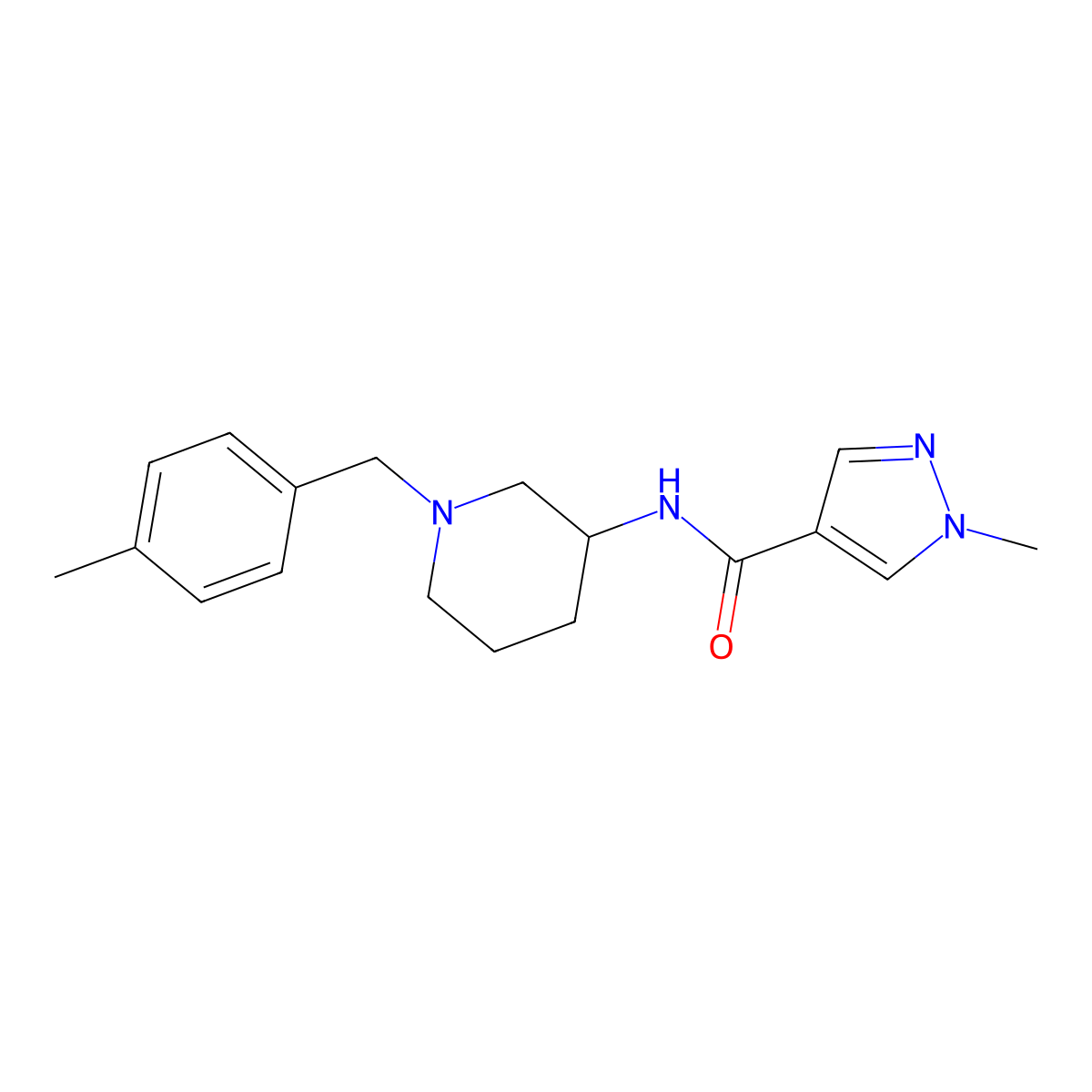 1-methyl-N-{1-[(4-methylphenyl)methyl]piperidin-3-yl}-1H-pyrazole-4-carboxamide molecular structure, CAS 3030807-93-0