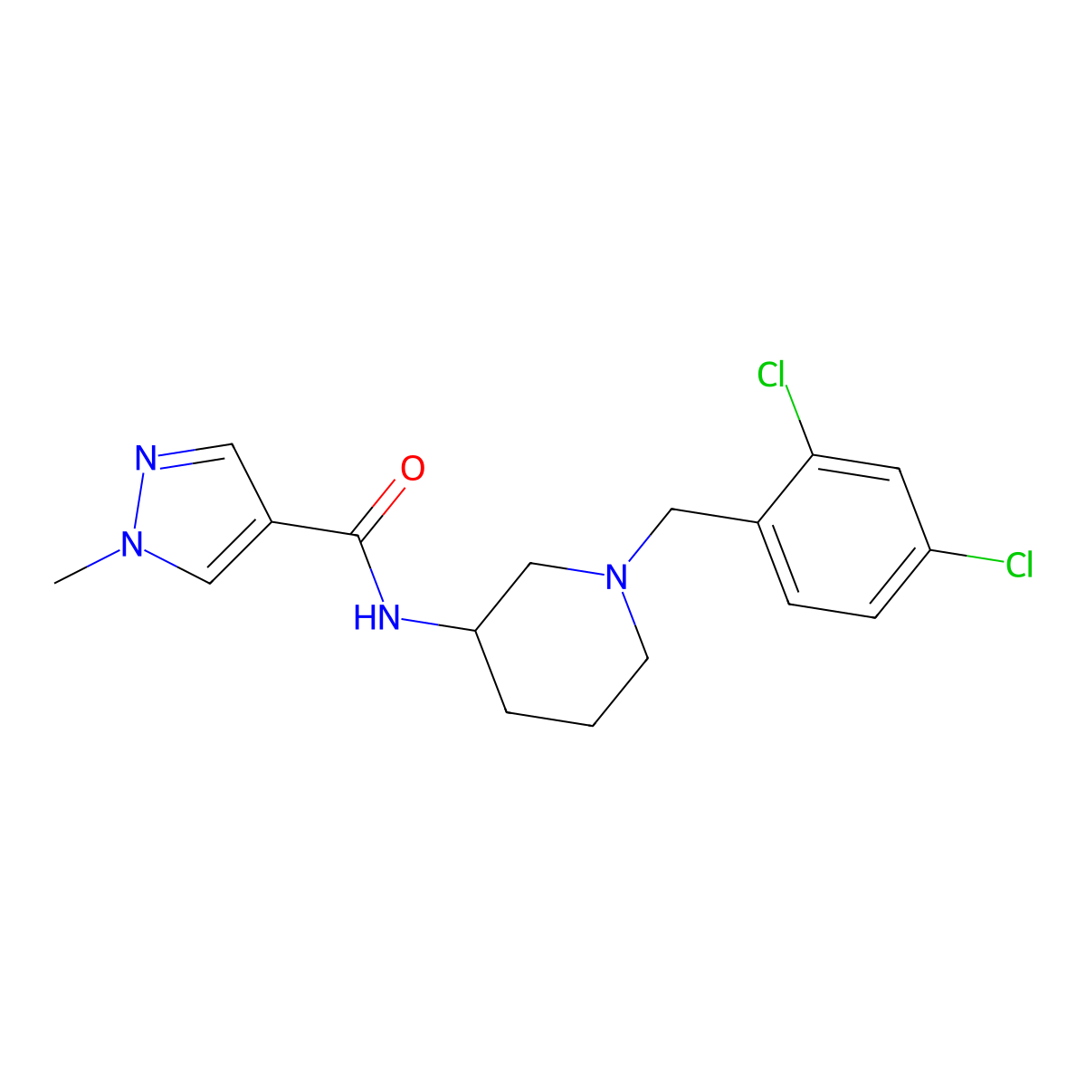 N-{1-[(2,4-dichlorophenyl)methyl]piperidin-3-yl}-1-methyl-1H-pyrazole-4-carboxamide molecular structure, CAS 3030807-99-6