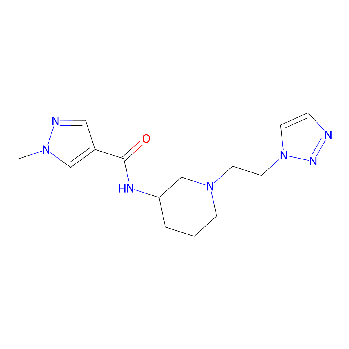 1-methyl-N-{1-[2-(1H-1,2,3-triazol-1-yl)ethyl]piperidin-3-yl}-1H-pyrazole-4-carboxamide molecular structure, CAS 3030808-03-5