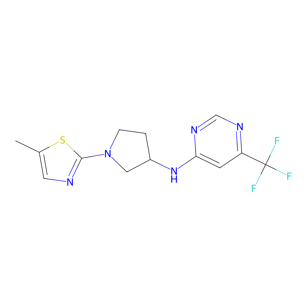 N-[1-(5-methyl-1,3-thiazol-2-yl)pyrrolidin-3-yl]-6-(trifluoromethyl)pyrimidin-4-amine molecular structure, CAS 3030808-11-5