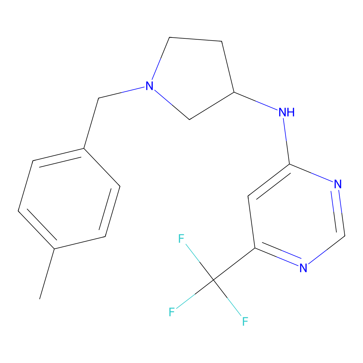 N-{1-[(4-methylphenyl)methyl]pyrrolidin-3-yl}-6-(trifluoromethyl)pyrimidin-4-amine molecular structure, CAS 3030808-16-0