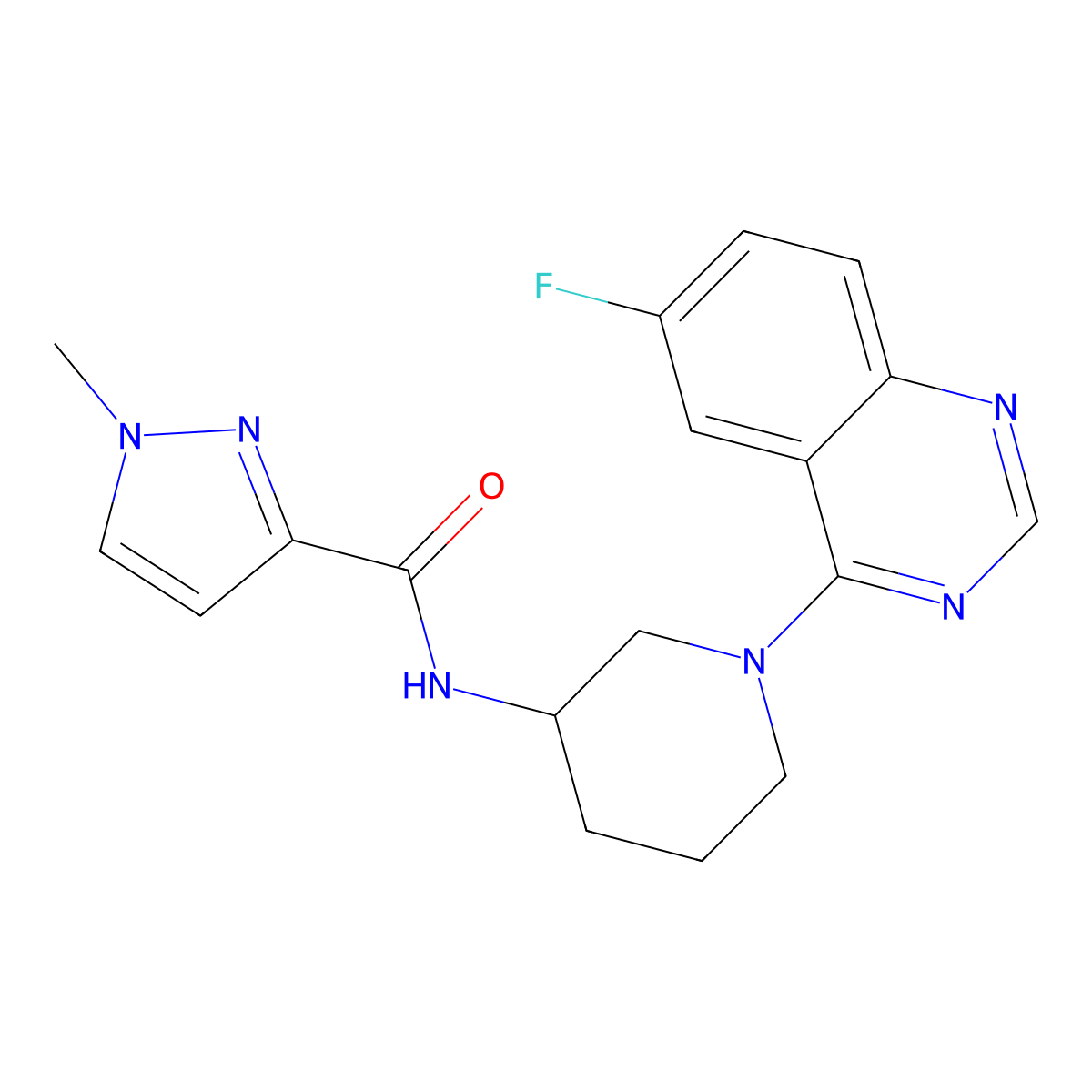 N-[1-(6-fluoroquinazolin-4-yl)piperidin-3-yl]-1-methyl-1H-pyrazole-3-carboxamide molecular structure, CAS 3030808-17-1