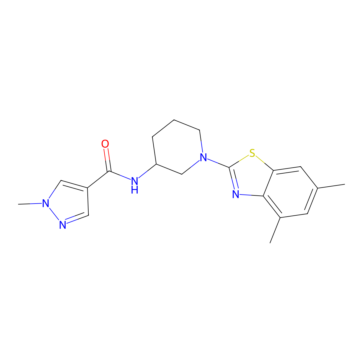 N-[1-(4,6-dimethyl-1,3-benzothiazol-2-yl)piperidin-3-yl]-1-methyl-1H-pyrazole-4-carboxamide molecular structure, CAS 3030808-20-6