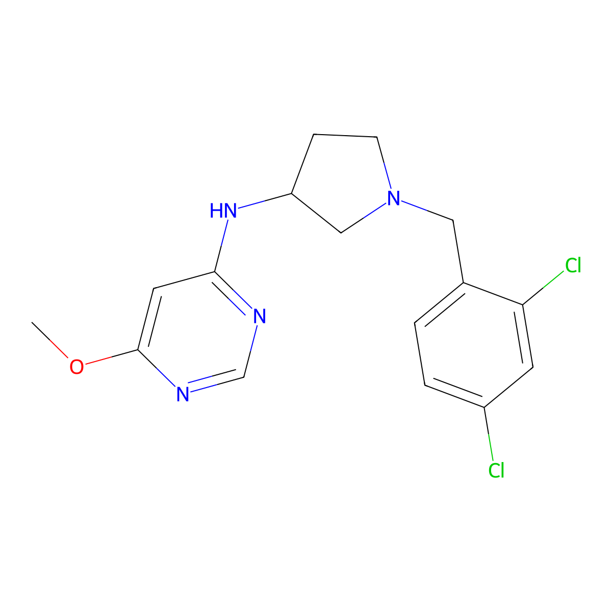 N-[1-[(2,4-dichlorophenyl)methyl]pyrrolidin-3-yl]-6-methoxypyrimidin-4-amine molecular structure, CAS 3030808-24-0