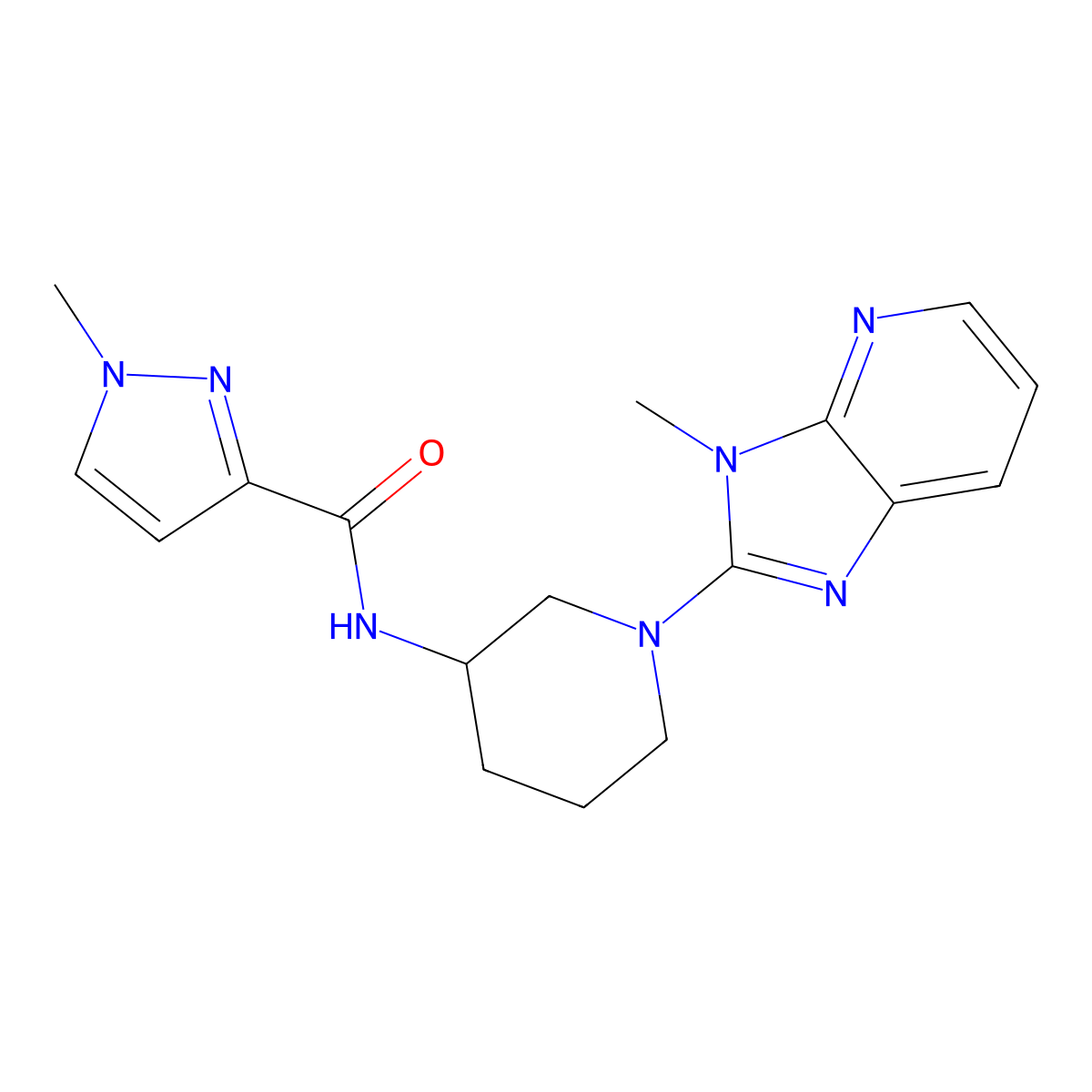1-methyl-N-(1-{3-methyl-3H-imidazo[4,5-b]pyridin-2-yl}piperidin-3-yl)-1H-pyrazole-3-carboxamide molecular structure, CAS 3030808-25-1