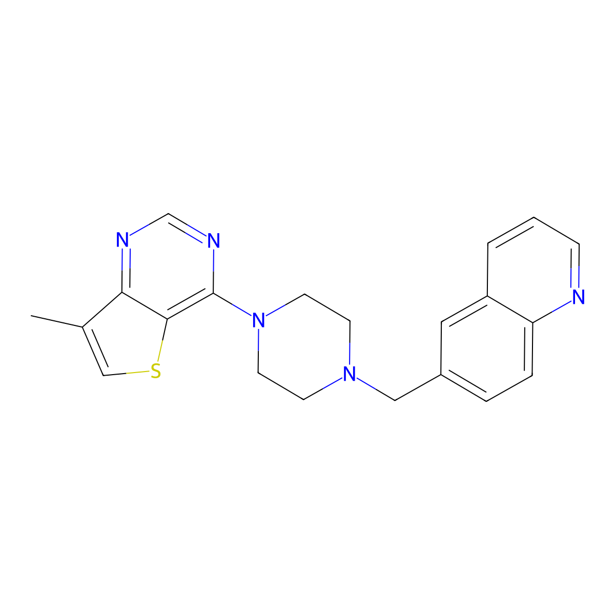 6-[(4-{7-Methylthieno[3,2-d]pyrimidin-4-yl}piperazin-1-yl)methyl]quinoline molecular structure, CAS 3030808-26-2