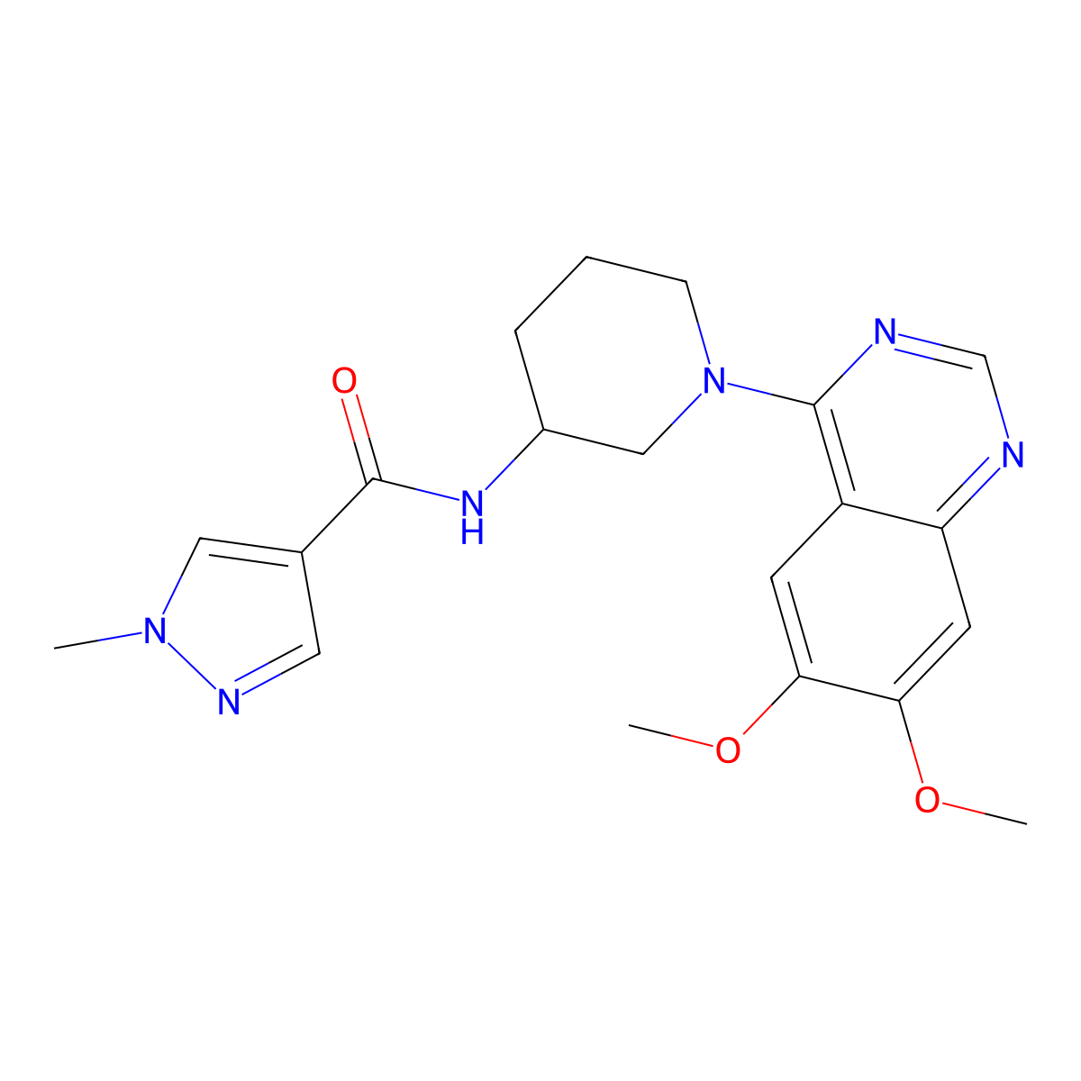 N-[1-(6,7-dimethoxyquinazolin-4-yl)piperidin-3-yl]-1-methyl-1H-pyrazole-4-carboxamide molecular structure, CAS 3030808-27-3
