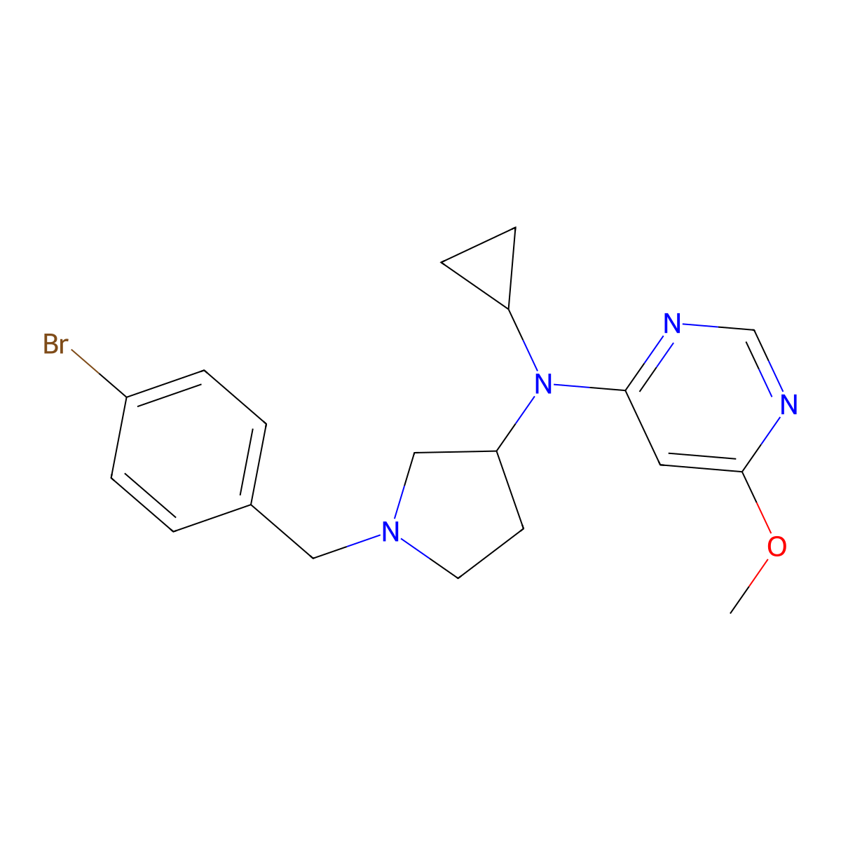 N-{1-[(4-bromophenyl)methyl]pyrrolidin-3-yl}-N-cyclopropyl-6-methoxypyrimidin-4-amine molecular structure, CAS 3030808-28-4