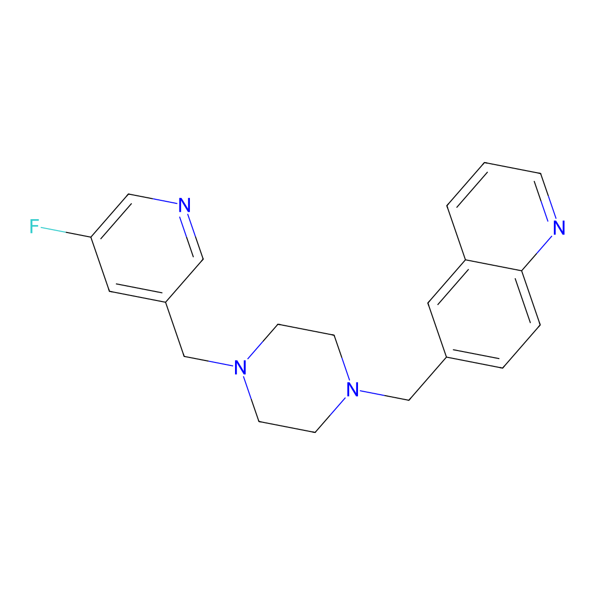 6-({4-[(5-Fluoropyridin-3-yl)methyl]piperazin-1-yl}methyl)quinoline molecular structure, CAS 3030808-30-8