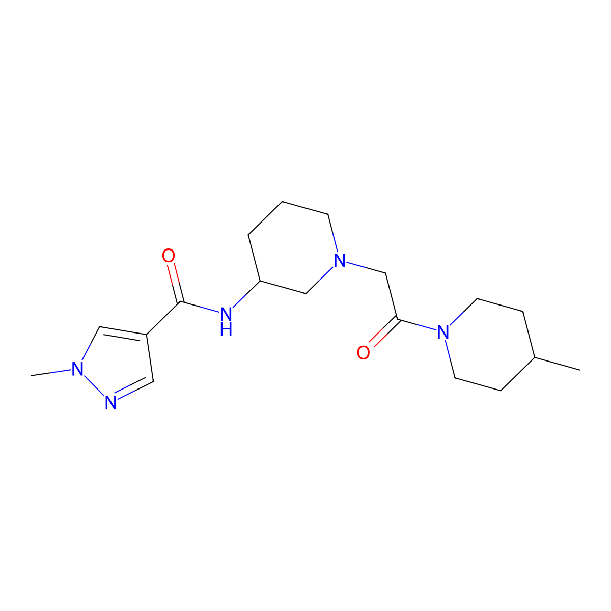 1-methyl-N-{1-[2-(4-methylpiperidin-1-yl)-2-oxoethyl]piperidin-3-yl}-1H-pyrazole-4-carboxamide molecular structure, CAS 3030808-31-9