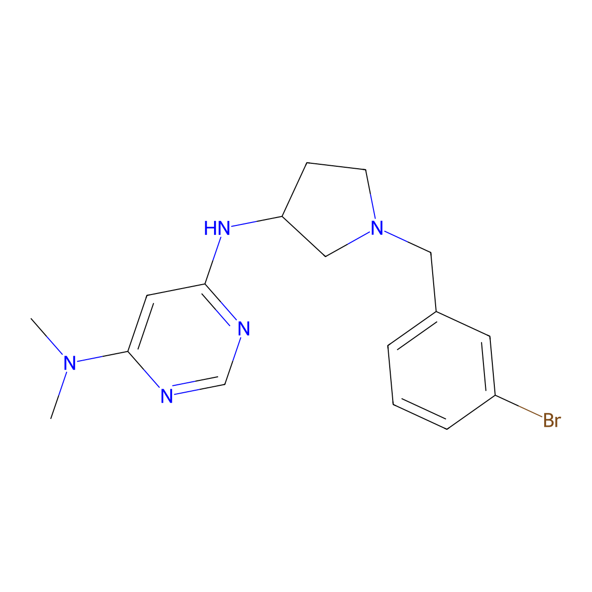 6-N-[1-[(3-bromophenyl)methyl]pyrrolidin-3-yl]-4-N,4-N-dimethylpyrimidine-4,6-diamine molecular structure, CAS 3030808-32-0