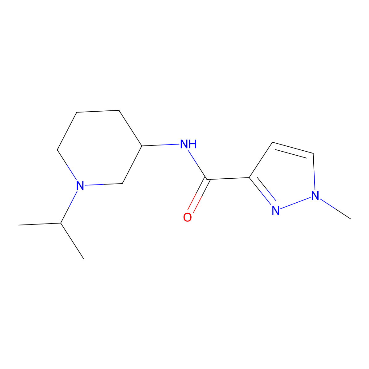 1-methyl-N-[1-(propan-2-yl)piperidin-3-yl]-1H-pyrazole-3-carboxamide molecular structure, CAS 3030808-33-1