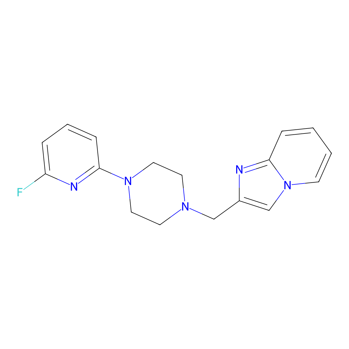 1-(6-Fluoropyridin-2-yl)-4-({imidazo[1,2-a]pyridin-2-yl}methyl)piperazine molecular structure, CAS 3030808-34-2