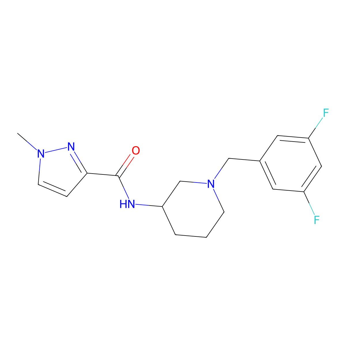 N-{1-[(3,5-difluorophenyl)methyl]piperidin-3-yl}-1-methyl-1H-pyrazole-3-carboxamide molecular structure, CAS 3030808-37-5
