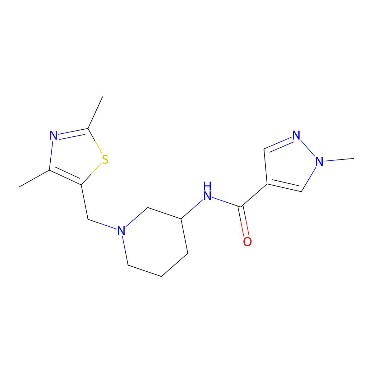 N-{1-[(2,4-dimethyl-1,3-thiazol-5-yl)methyl]piperidin-3-yl}-1-methyl-1H-pyrazole-4-carboxamide molecular structure, CAS 3030808-39-7