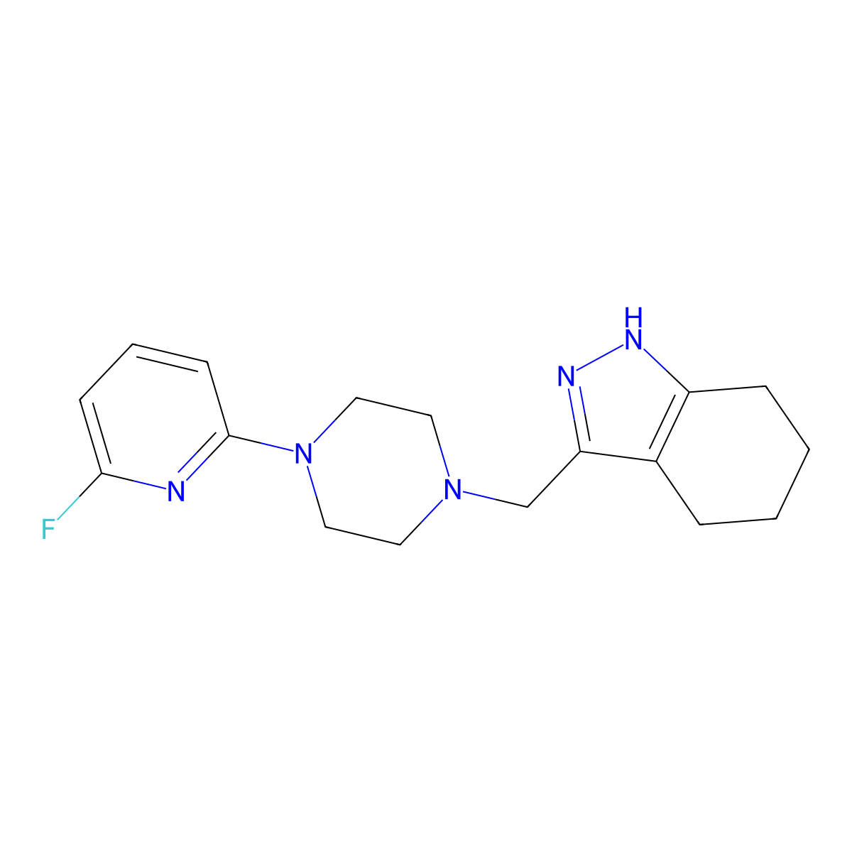 3-{[4-(6-fluoropyridin-2-yl)piperazin-1-yl]methyl}-4,5,6,7-tetrahydro-1H-indazole molecular structure, CAS 3030808-40-0