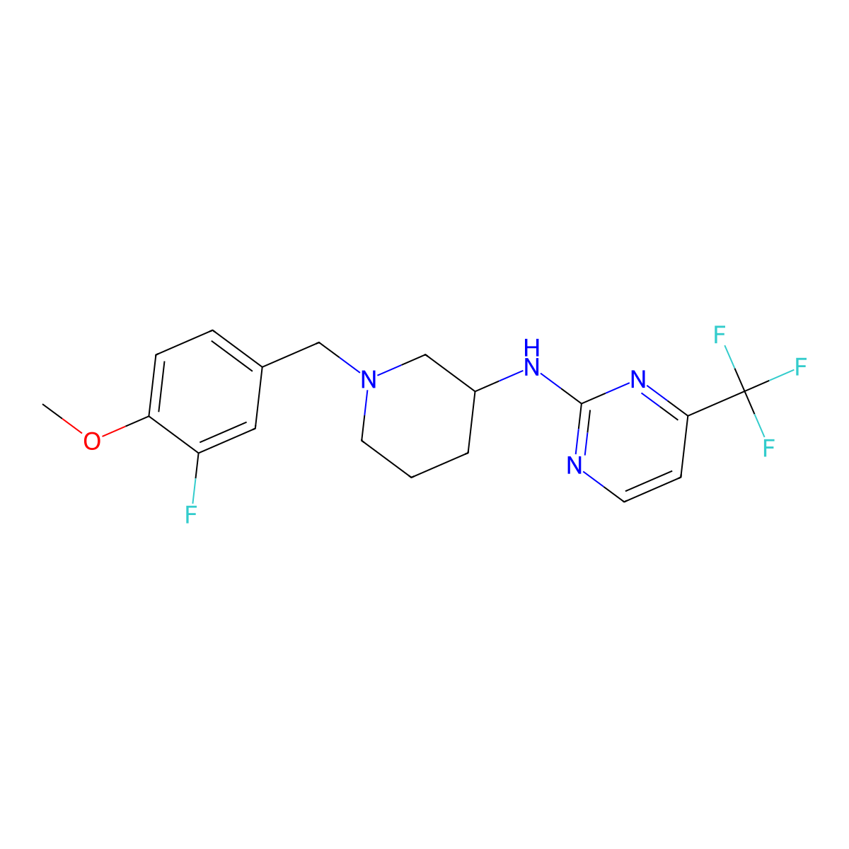 N-{1-[(3-fluoro-4-methoxyphenyl)methyl]piperidin-3-yl}-4-(trifluoromethyl)pyrimidin-2-amine molecular structure, CAS 3030808-44-4