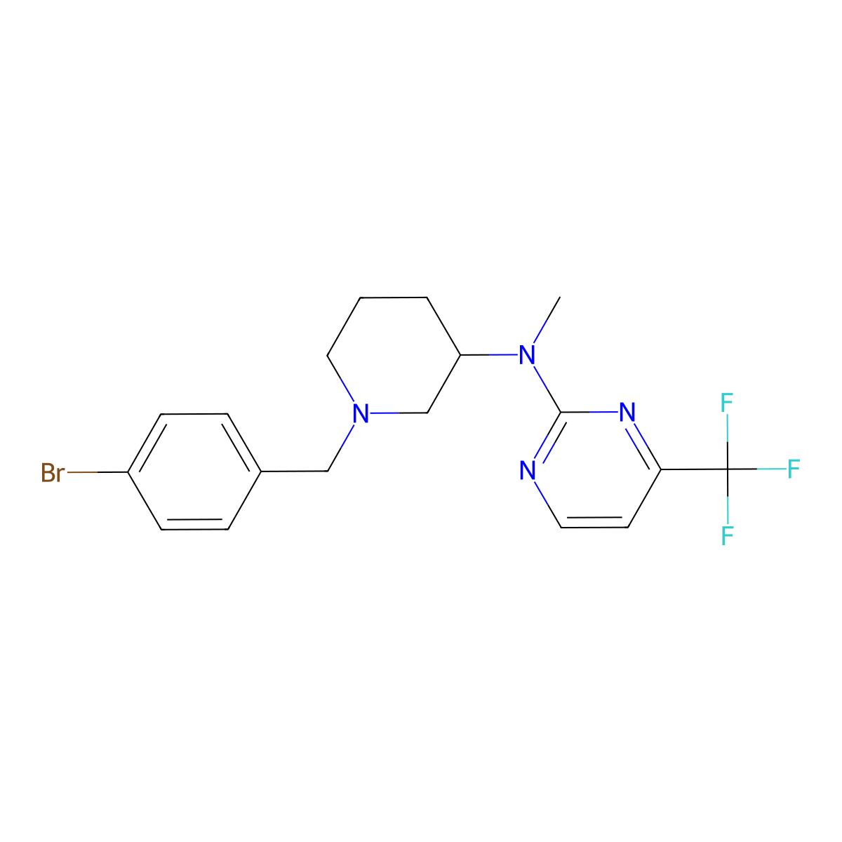 N-{1-[(4-bromophenyl)methyl]piperidin-3-yl}-N-methyl-4-(trifluoromethyl)pyrimidin-2-amine molecular structure, CAS 3030808-47-7